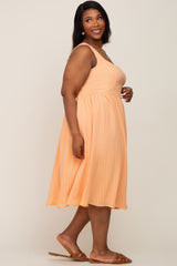 Peach Textured Gingham A-Line Plus Midi Dress