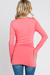 Coral Ruched Side Long Sleeve Top