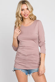 Mauve Ruched Side Long Sleeve Top