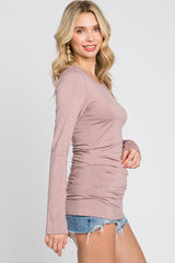 Mauve Ruched Side Long Sleeve Top