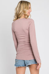 Mauve Ruched Side Long Sleeve Top