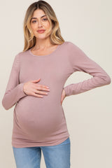 Mauve Ruched Side Long Sleeve Maternity Top