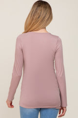 Mauve Ruched Side Long Sleeve Maternity Top