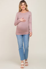 Mauve Ruched Side Long Sleeve Maternity Top