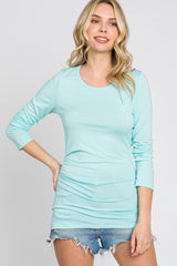 Aqua Blue Ruched Side Long Sleeve Maternity Top