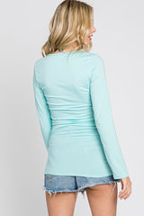 Aqua Blue Ruched Side Long Sleeve Top