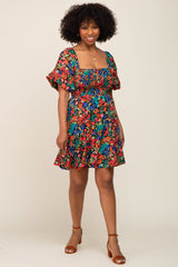 Black Multi-Color Floral Puff Sleeve Dress