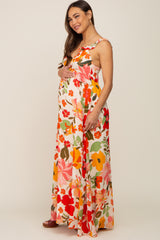 Red Floral Ruffle Accent Maternity Maxi Dress