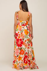 Red Floral Ruffle Accent Maternity Maxi Dress