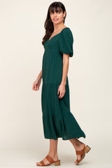 Green V-Neck Puff Sleeve Tiered Maxi Dress