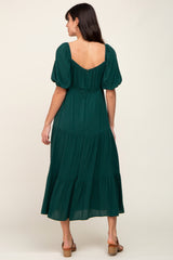 Green V-Neck Puff Sleeve Tiered Maxi Dress