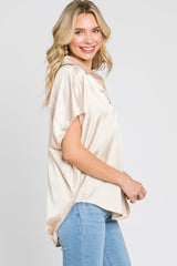 Beige Satin Collared Top