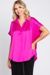 Magenta Satin Collared Top