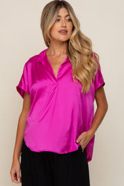 Magenta Satin Collared Maternity Top