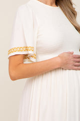 Ivory Embroidered Accent Maternity Maxi Dress