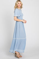 Light Blue Embroidered Accent Maxi Dress