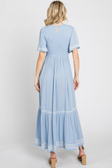 Light Blue Embroidered Accent Maxi Dress