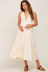 Ivory Swiss Dot Sleeveless Tiered Maternity Midi Dress