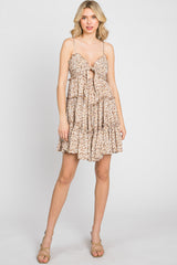 Taupe Floral Cut Out Tiered Ruffle Maternity Mini Dress