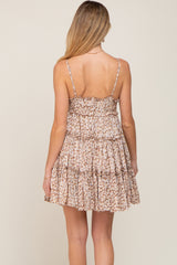 Taupe Floral Cut Out Tiered Ruffle Maternity Mini Dress