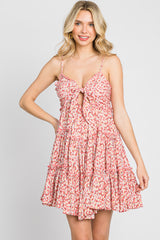 Pink Floral Cut Out Tiered Ruffle Maternity Mini Dress