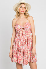 Pink Floral Cut Out Tiered Ruffle Mini Dress