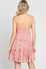 Pink Floral Cut Out Tiered Ruffle Mini Dress