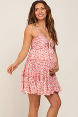 Pink Floral Cut Out Tiered Ruffle Maternity Mini Dress