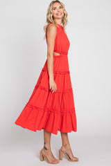 Red Tiered Ruffle Cutout Midi Dress