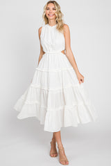 White Tiered Ruffle Cutout Midi Dress