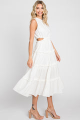 White Tiered Ruffle Cutout Midi Dress