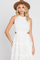 White Tiered Ruffle Cutout Midi Dress