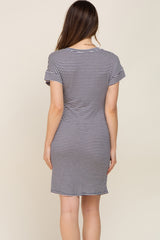 Navy Striped Tie Front Maternity Dress