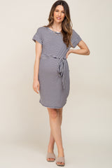 Navy Striped Tie Front Maternity Dress