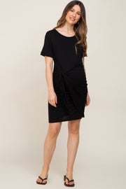 Black Ruched Tie Maternity Dress