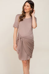 Mocha Ruched Tie Maternity Dress