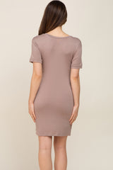 Mocha Ruched Tie Maternity Dress