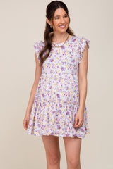 Lavender Floral Ruffle Accent Maternity Mini Dress