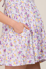 Lavender Floral Ruffle Accent Maternity Mini Dress