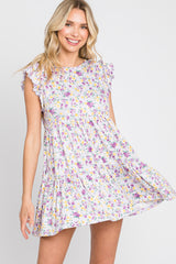 Lavender Floral Ruffle Accent Mini Dress