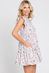 Lavender Floral Ruffle Accent Mini Dress