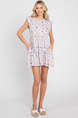 Lavender Floral Ruffle Accent Mini Dress