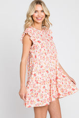 Light Peach Floral Ruffle Accent Mini Dress