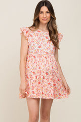 Light Peach Floral Ruffle Accent Maternity Mini Dress