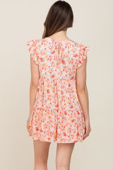 Light Peach Floral Ruffle Accent Maternity Mini Dress