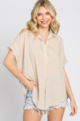 Beige Collared Short Sleeve Maternity Top