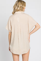 Beige Collared Short Sleeve Top