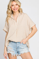 Beige Collared Short Sleeve Top