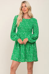 Green Floral Smocked Long Sleeve Maternity Dress