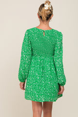 Green Floral Smocked Long Sleeve Maternity Dress